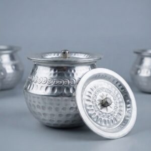 IMG_1425 Handmade Pure Aluminium Dalley Bhada (डल्ली भाँडा) with Lid | Traditional Nepali Kitchen Storage Pot