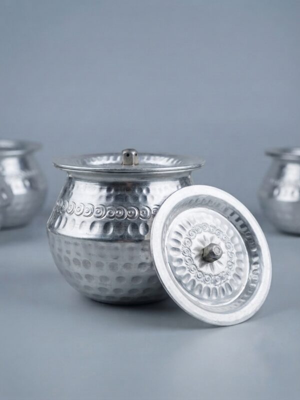 IMG_1425 Handmade Pure Aluminium Dalley Bhada (डल्ली भाँडा) with Lid | Traditional Nepali Kitchen Storage Pot